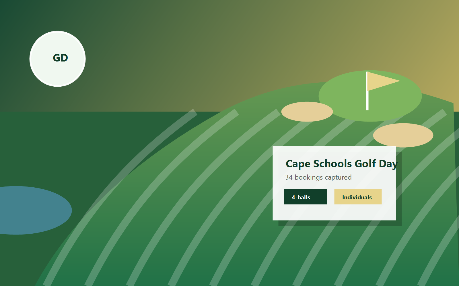 Golf day booking dashboard over a golf course